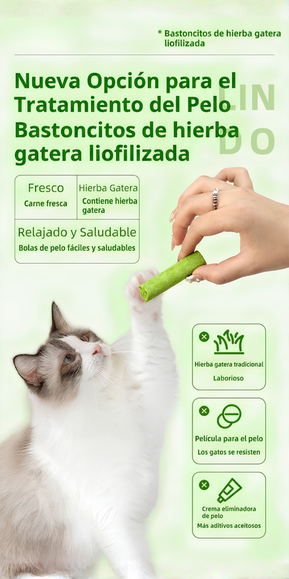 Barritas Dentales de Hierba Gatuna con Pollo Liofilizado — Limpieza y Adiós Bolas de Pelo